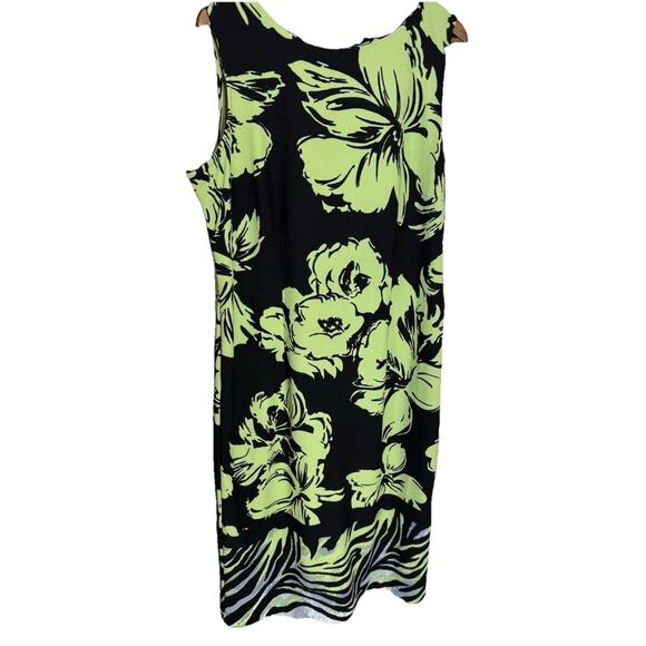 Maya Brooke Dress 18W Midi Tank Sheath Business Slit Stretch Lime Black Floral - Picture 1 of 6